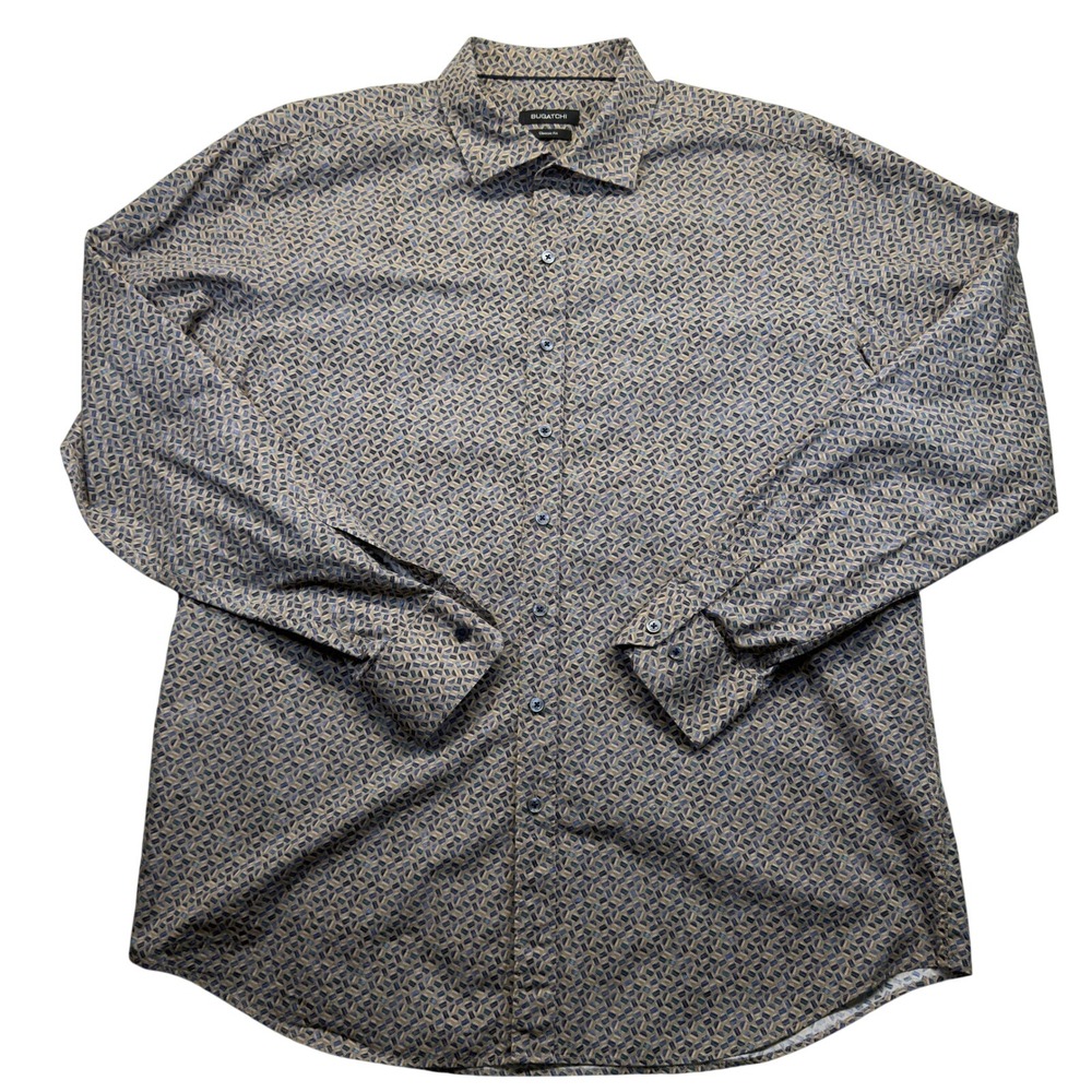 Bugatchi Mens XL Classic Fit Geometric Cotton Long Sleeve Button Down Shirt Blue - Picture 2 of 9